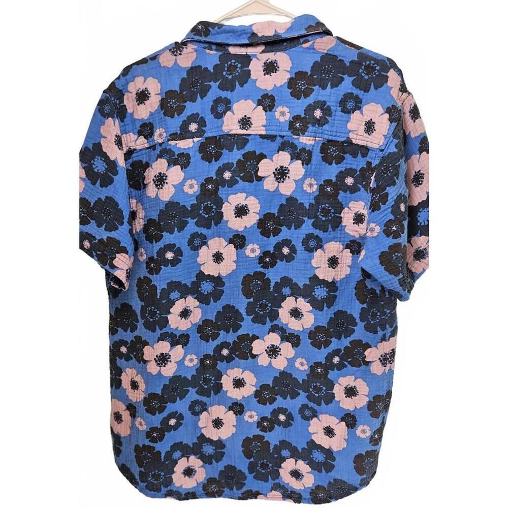 UNIONBAY Men's Blue Floral Textured Short Sleeve Button Down Shirt Size Large - Picture 2 of 7